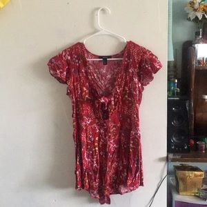 Red floral romper
